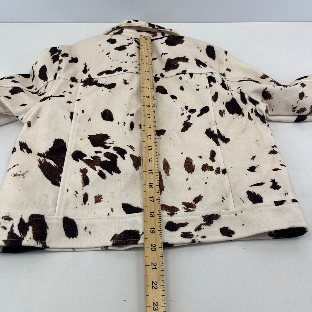 Women's Cow Print Cropped Jacket Cotton Blend Cream/Brown size Small