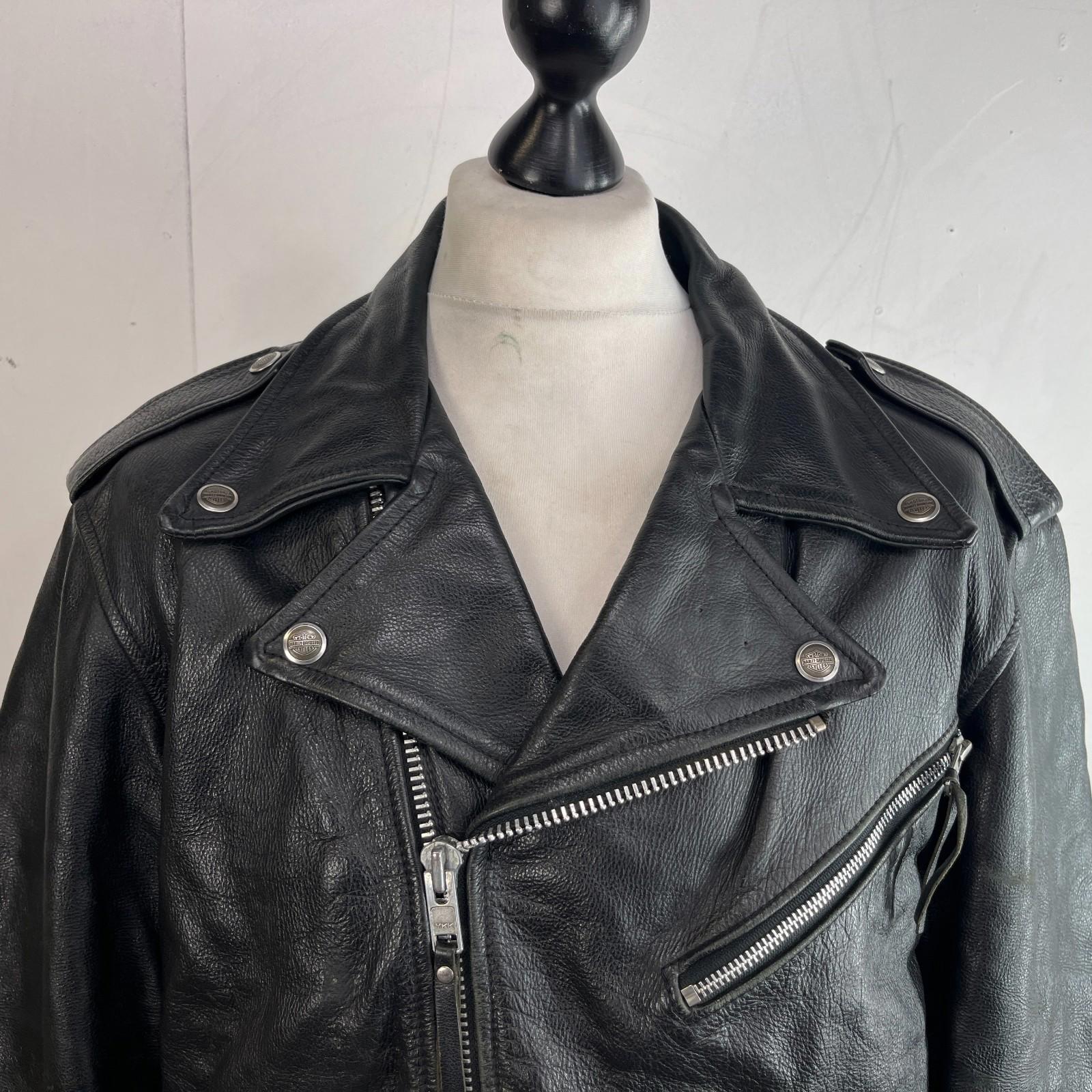 Vintage Genuine Harley Davidson Black Leather Jacket Made in USA - US size L