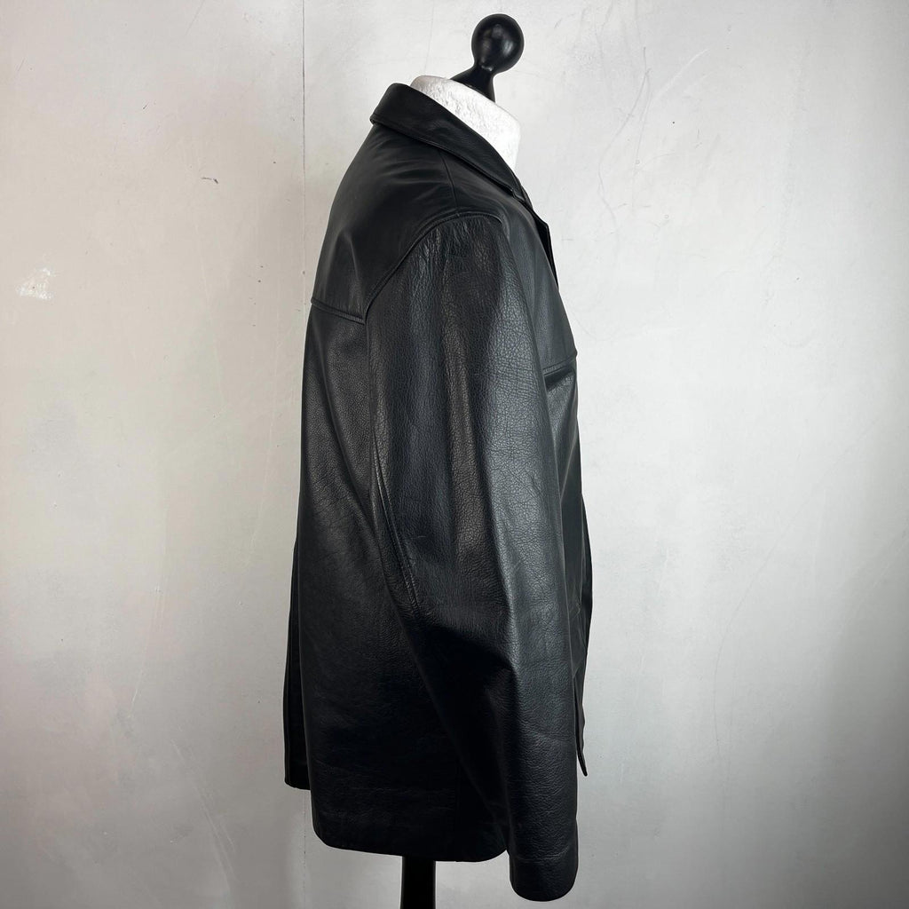 Men's Retro 100% Leather Jacket from George in Black Quilted Lined Coat