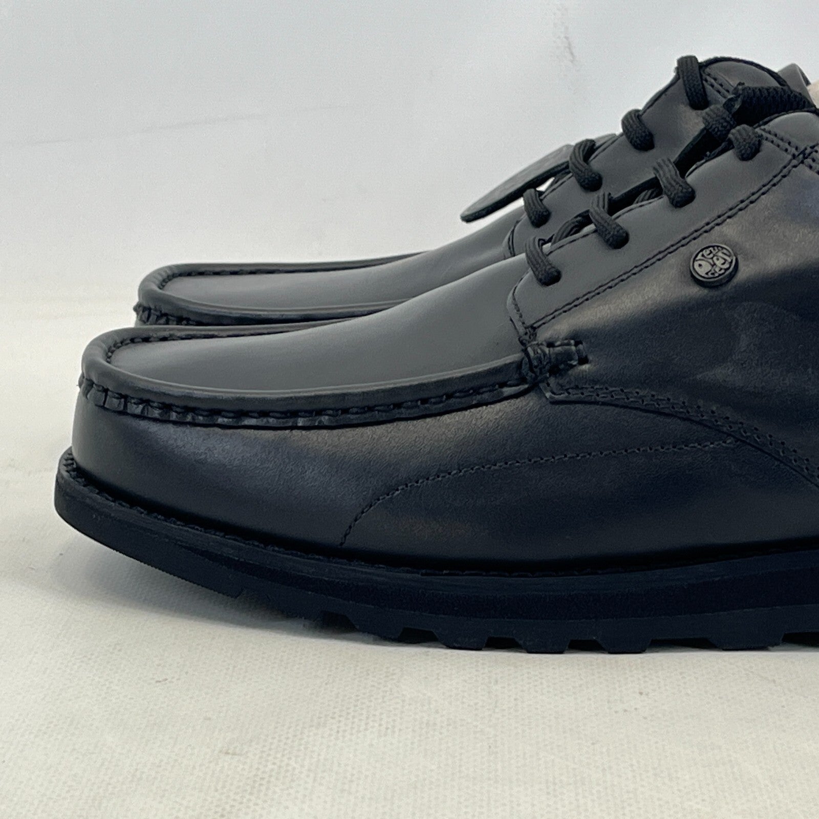 Pretty Green Harrow Lace Up Shoes Moccasin Loafers Men's Black Leather size 9.5
