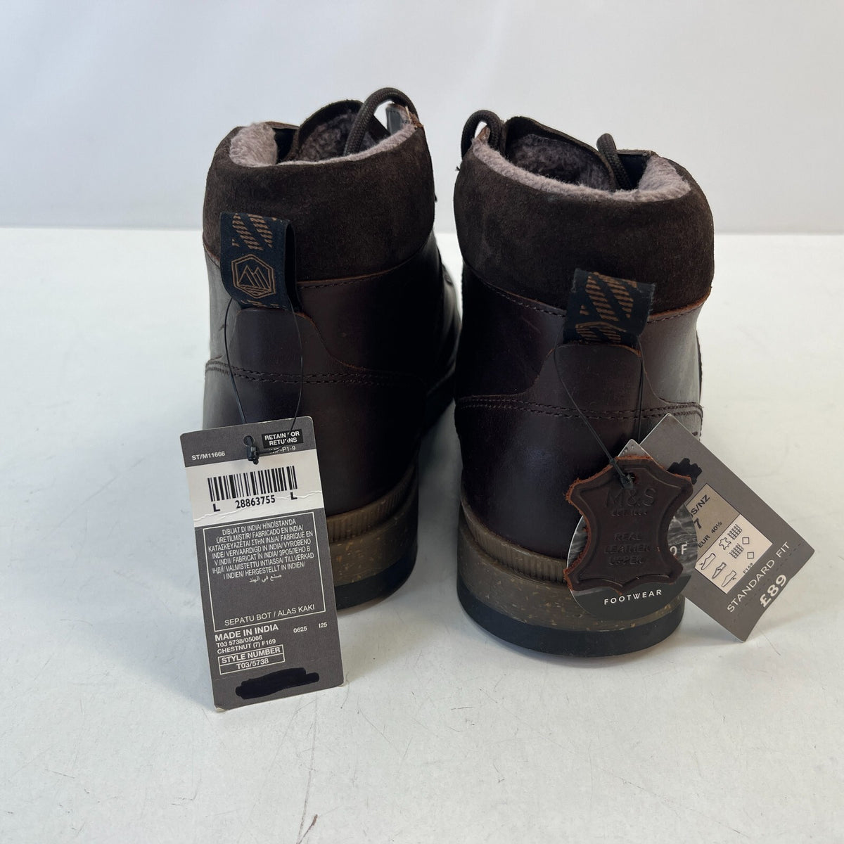 M&S Men's Leather Hiking Ankle Boots Dark Brown Waterproof Shock Resilient UK 7