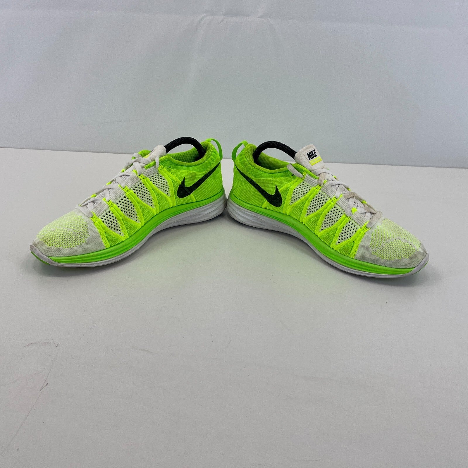 Nikes Flyknit Lunar 2 Womens Trainers Running Shoes Fluro Green & White UK 7.5