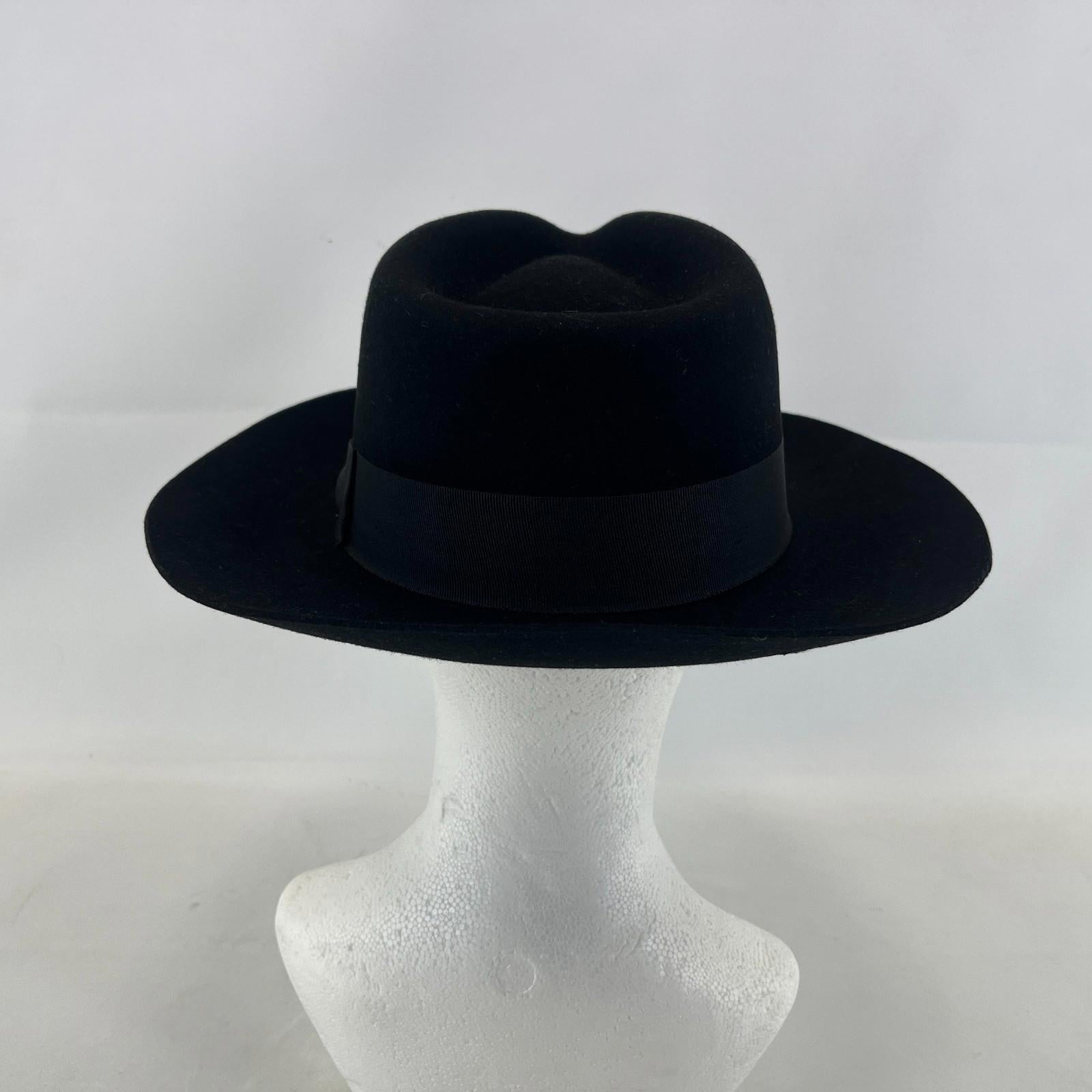 Palms Halt 100% Wool Handmade Textured Fedora Hat in Black size M 56