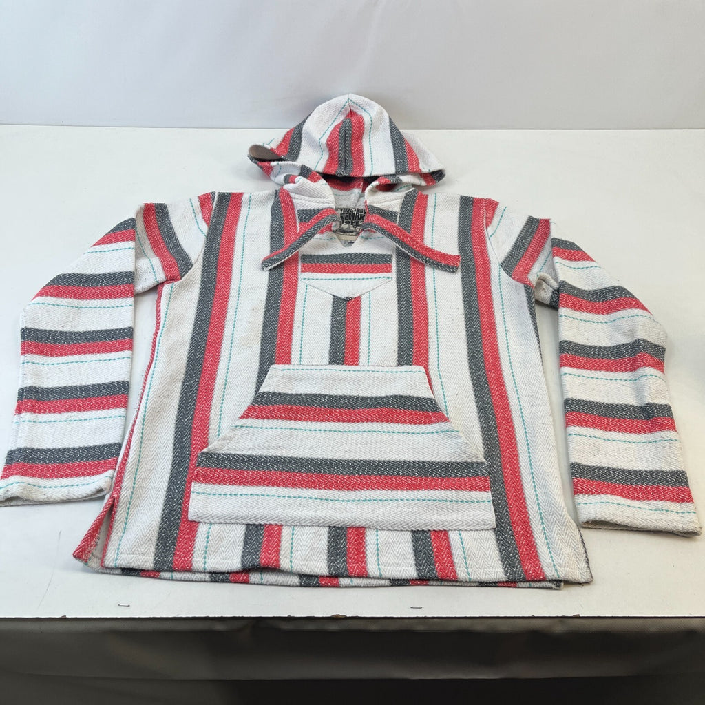 Genuine Mexican Baja Hoodie Pullover Hippie Festival Pink/White size Large