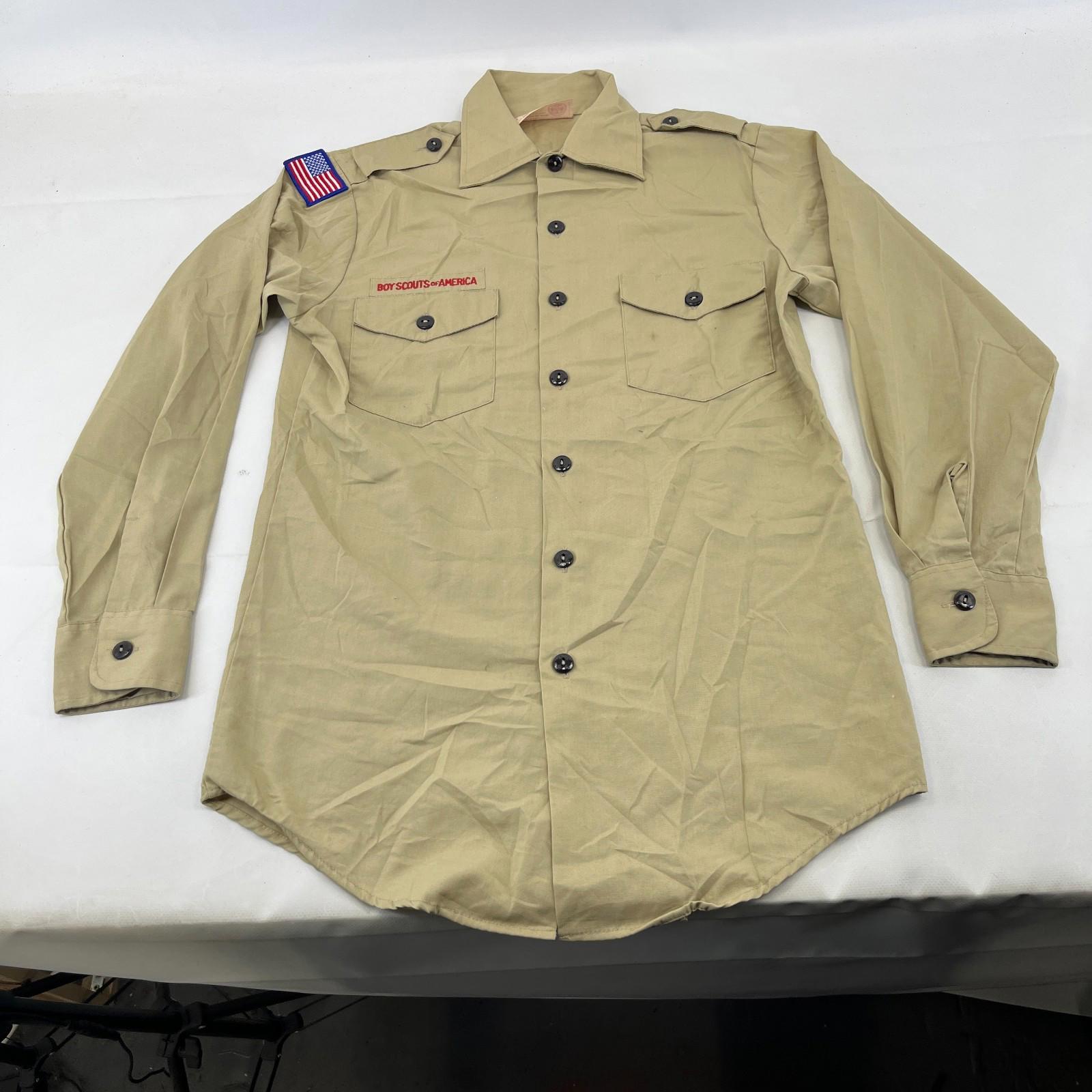 Boy Scouts of America Men's Shirt Long Sleeve in Beige with Badges size Small