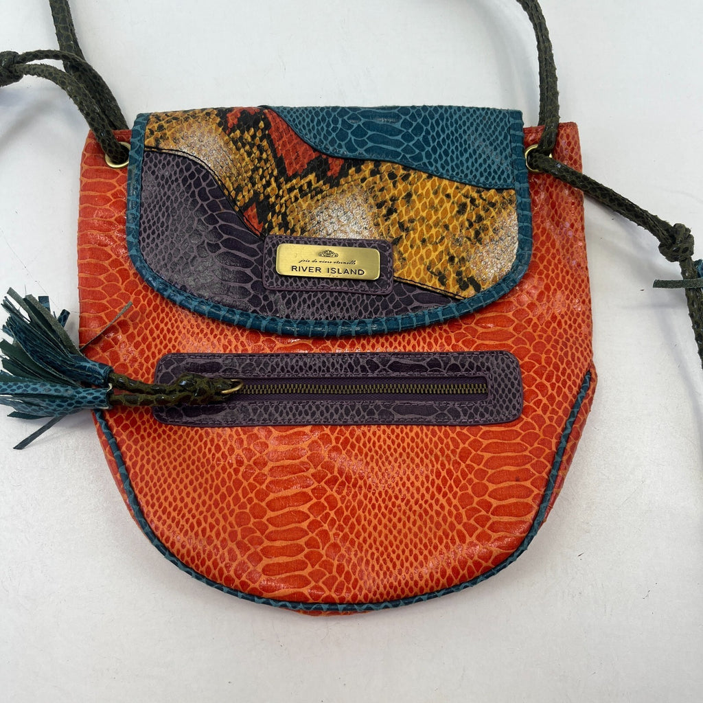 River Island Faux Snakeskin Leather Tassel foldover Chain Handbag Boho Hippy