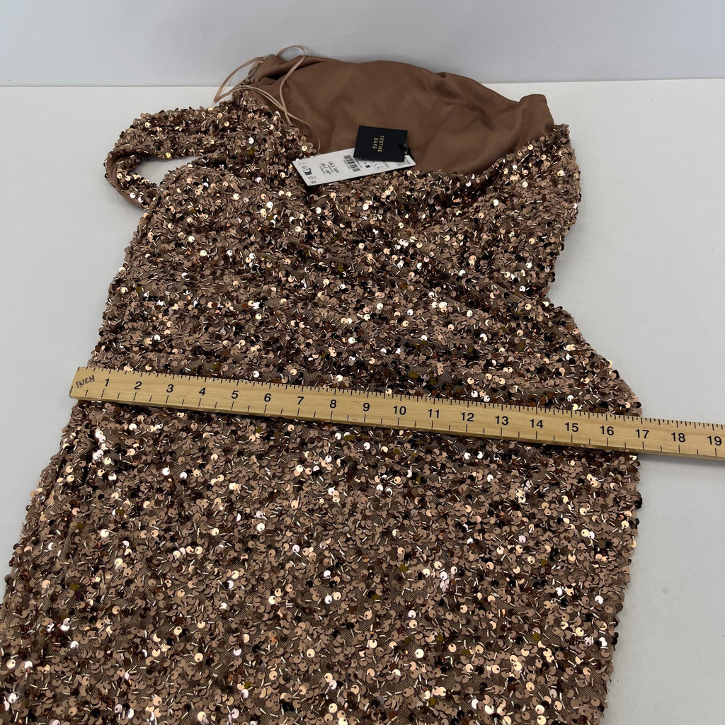 Zara Gold Sparkly Sequin Wrap Round Pencil Dress Halter Neck size Large - New