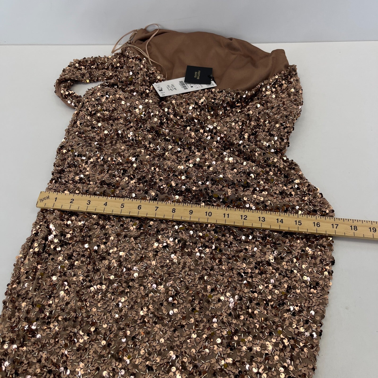 Zara Gold Sparkly Sequin Wrap Round Pencil Dress Halter Neck size Large - New