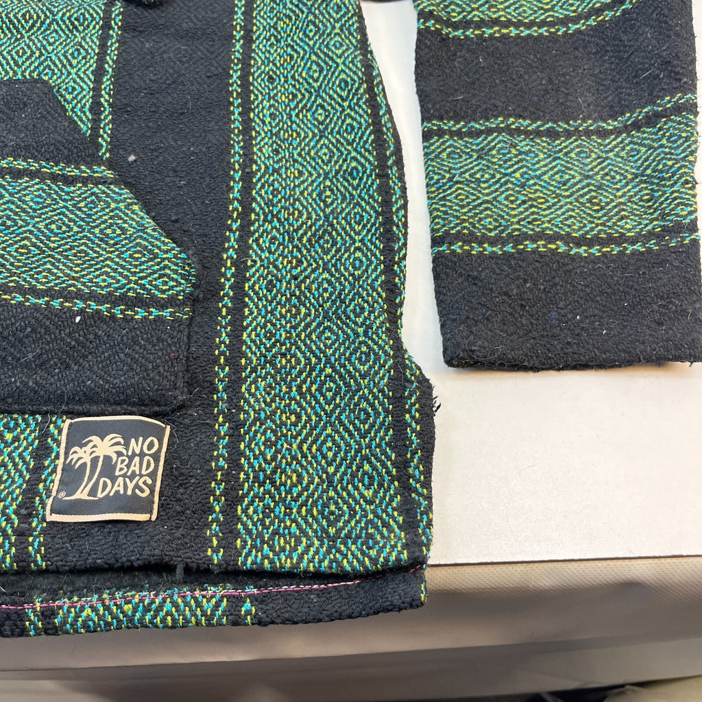 No Bad Days Mexican Baja Hoodie Pullover Hippie Festival Green Stripe Small