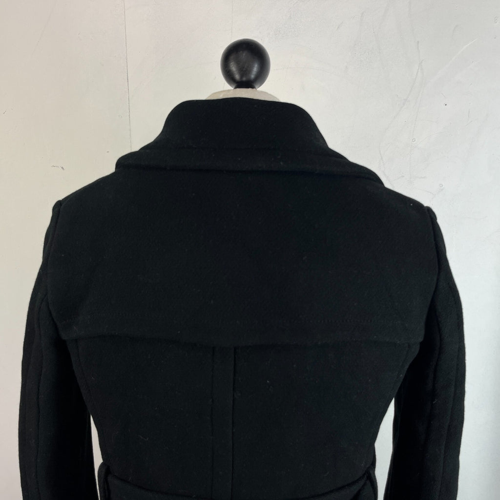 J. Crew Italian Wool Black Pea Coat Jacket Double Breasted + Belt Women’s UK 8