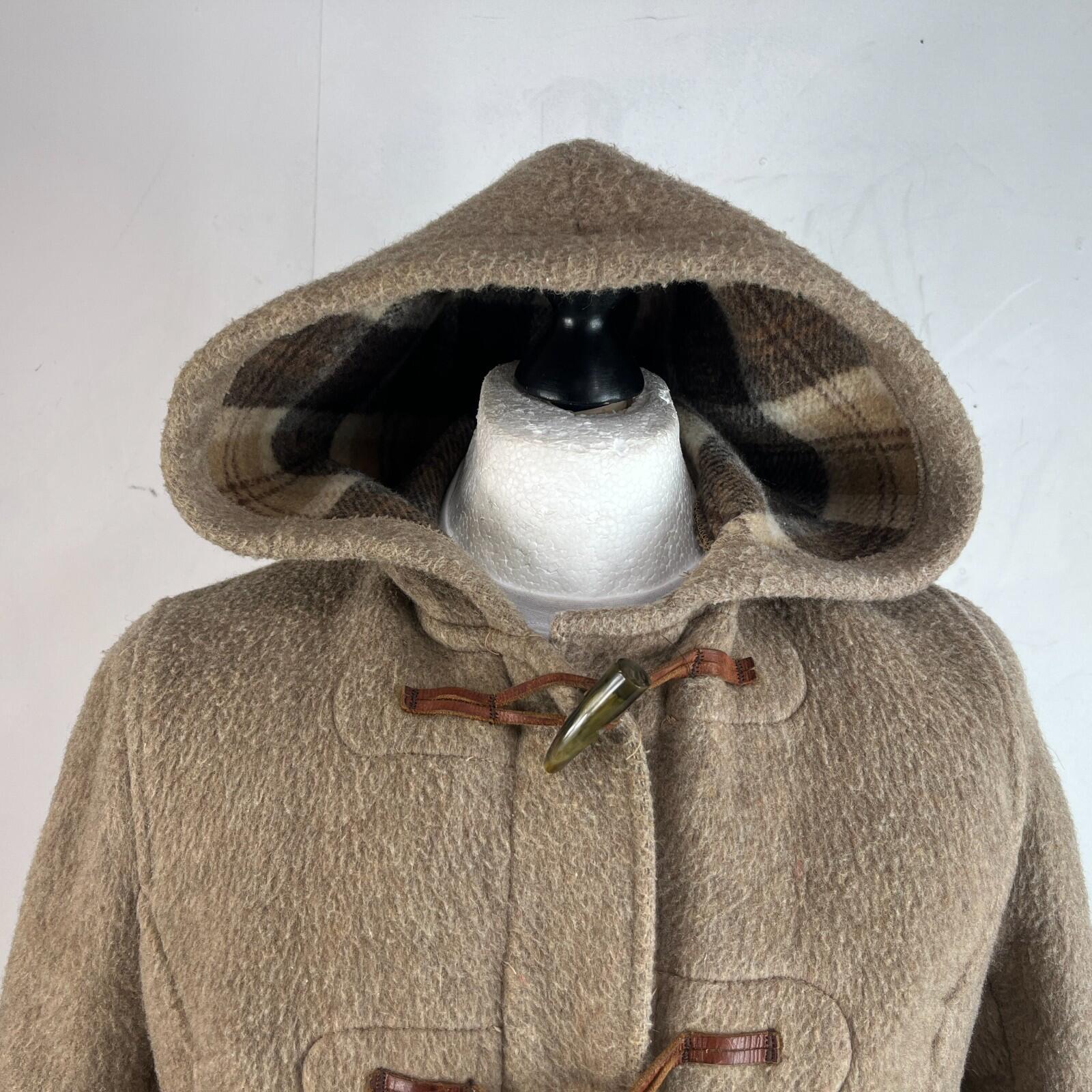 Vintage Women’s Camel Beige Hooded Duffle Coat with Tooth Toggles UK size 16