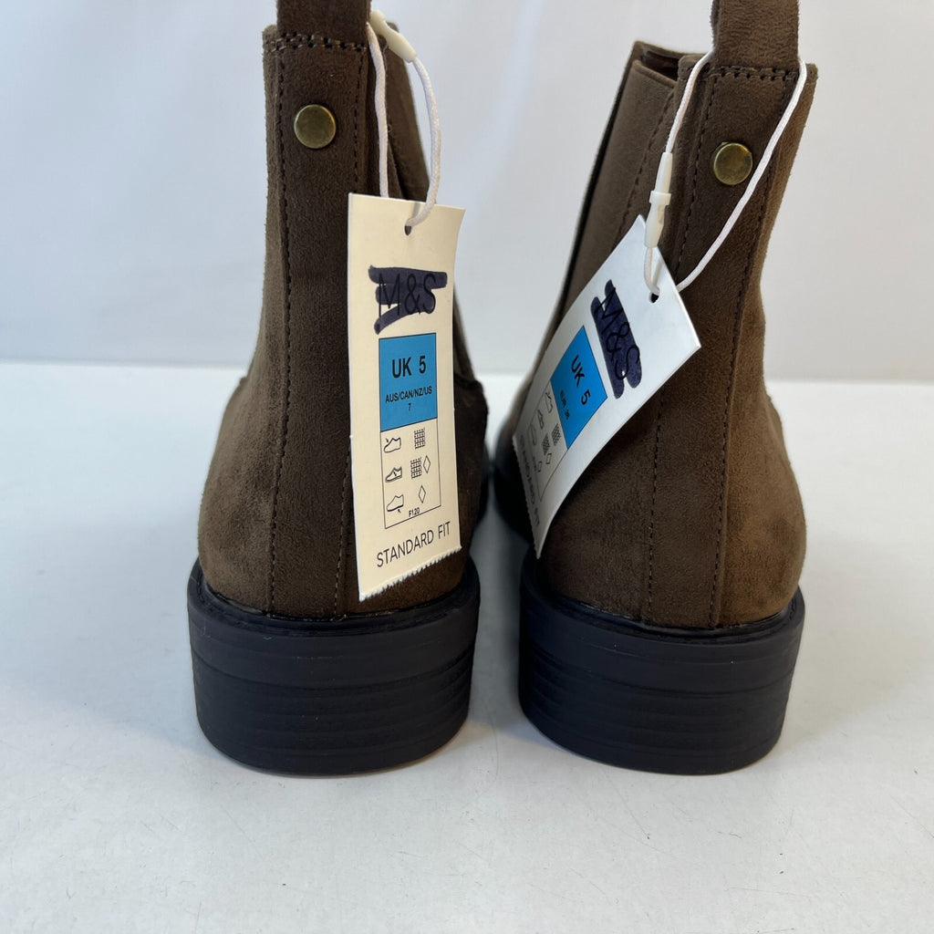 M&S Women’s Vegan Faux Suede Almond Toe Ankle Chelsea Boots Brown UK 5 EU 38