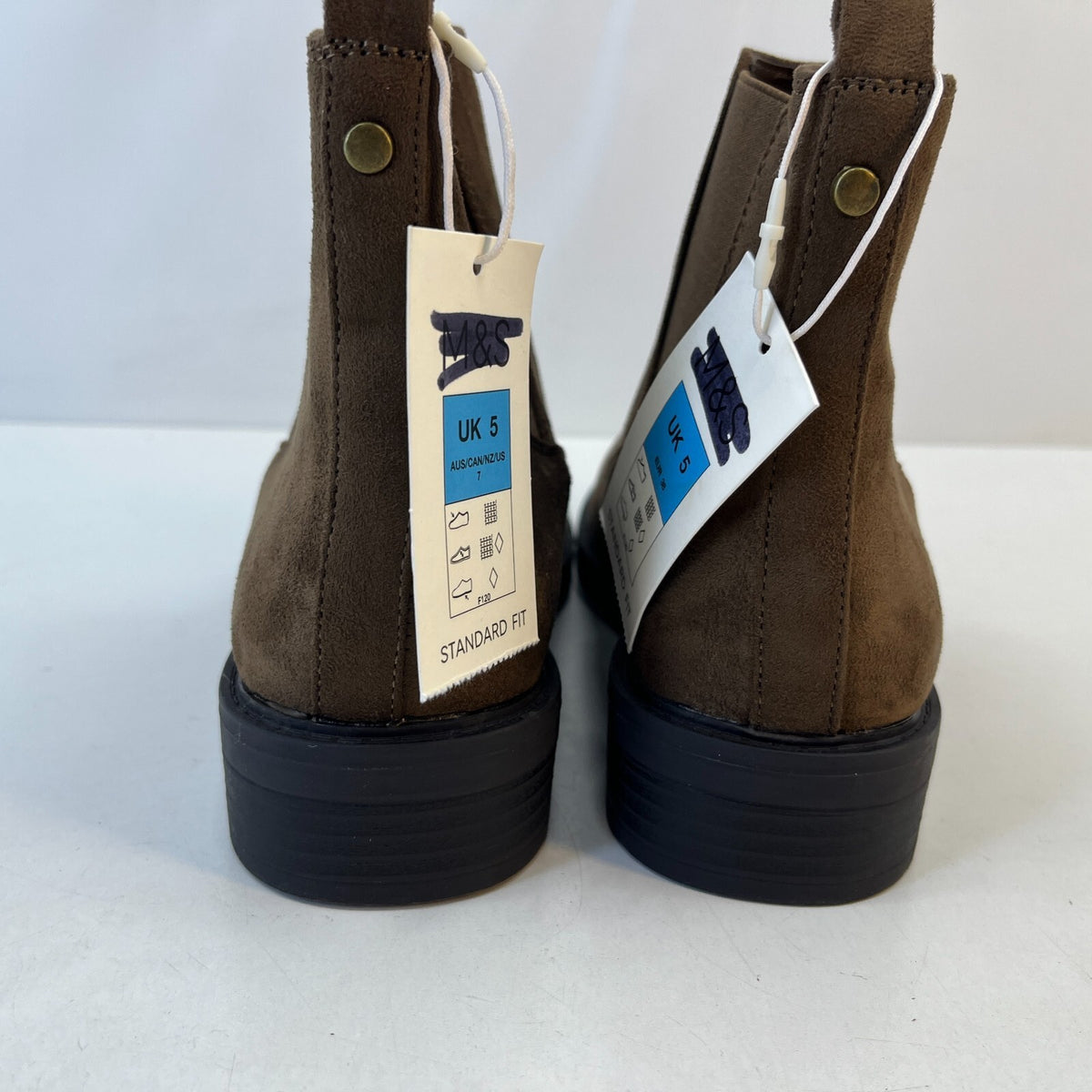 M&S Women’s Vegan Faux Suede Almond Toe Ankle Chelsea Boots Brown UK 5 EU 38