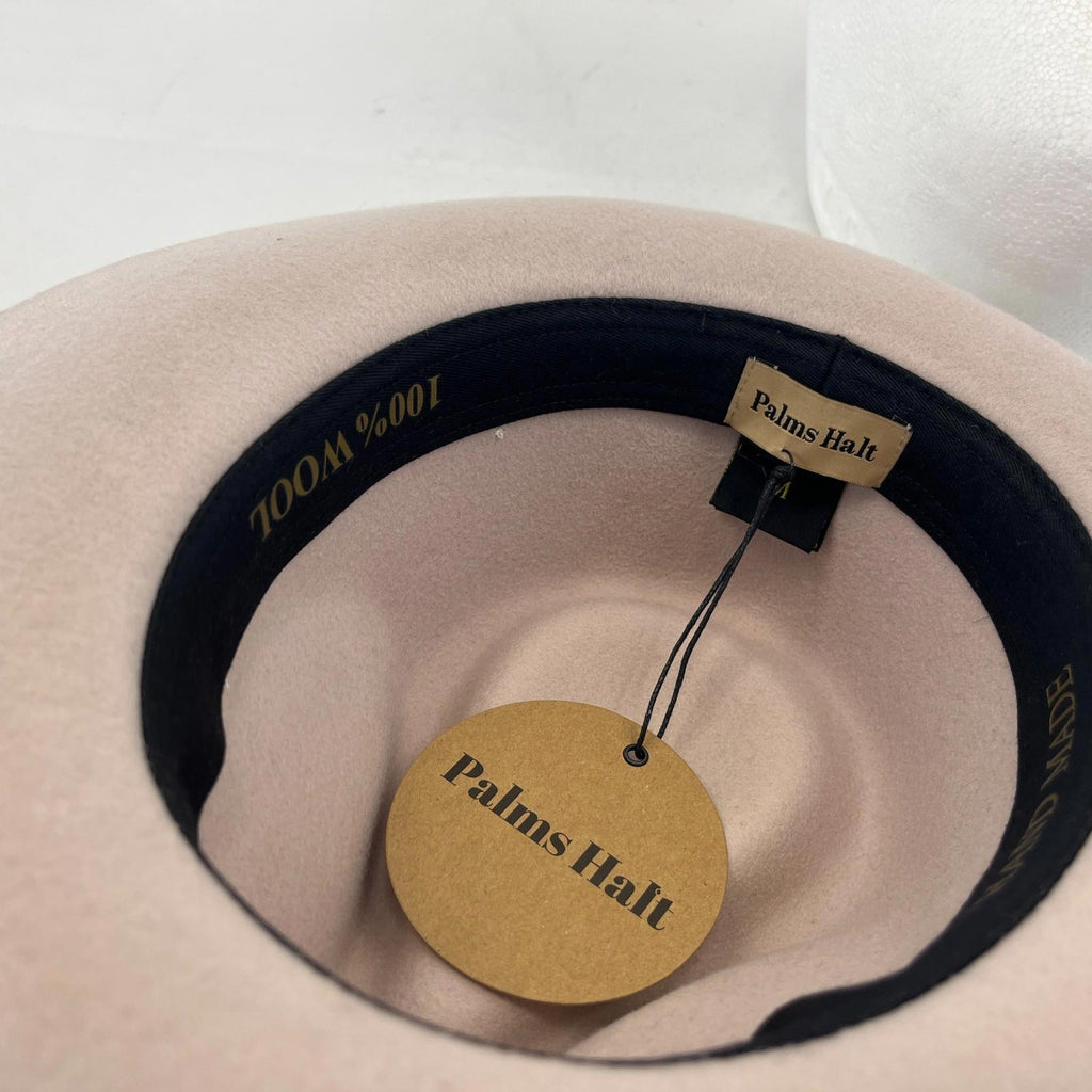 Palms Halt 100% Wool Handmade Textured Fedora Hat in Beige size M 56