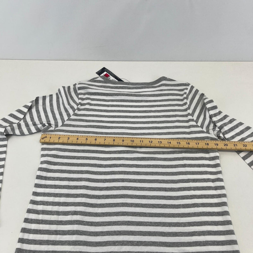 M&S Collection Crew Neck Pullover Top Grey & White Striped Long Sleeve size 18