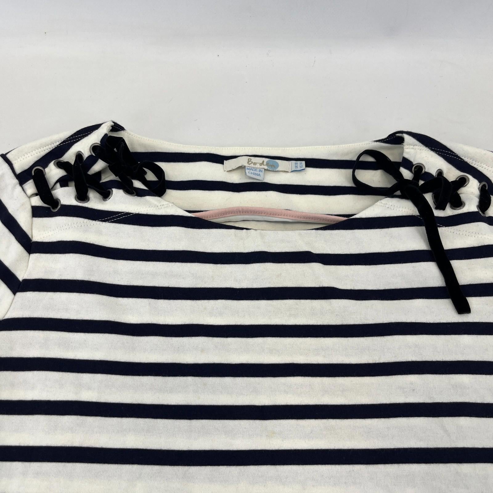 Boden Striped 100% Cotton Top 3/4 Sleeve Navy Blue & White size 18
