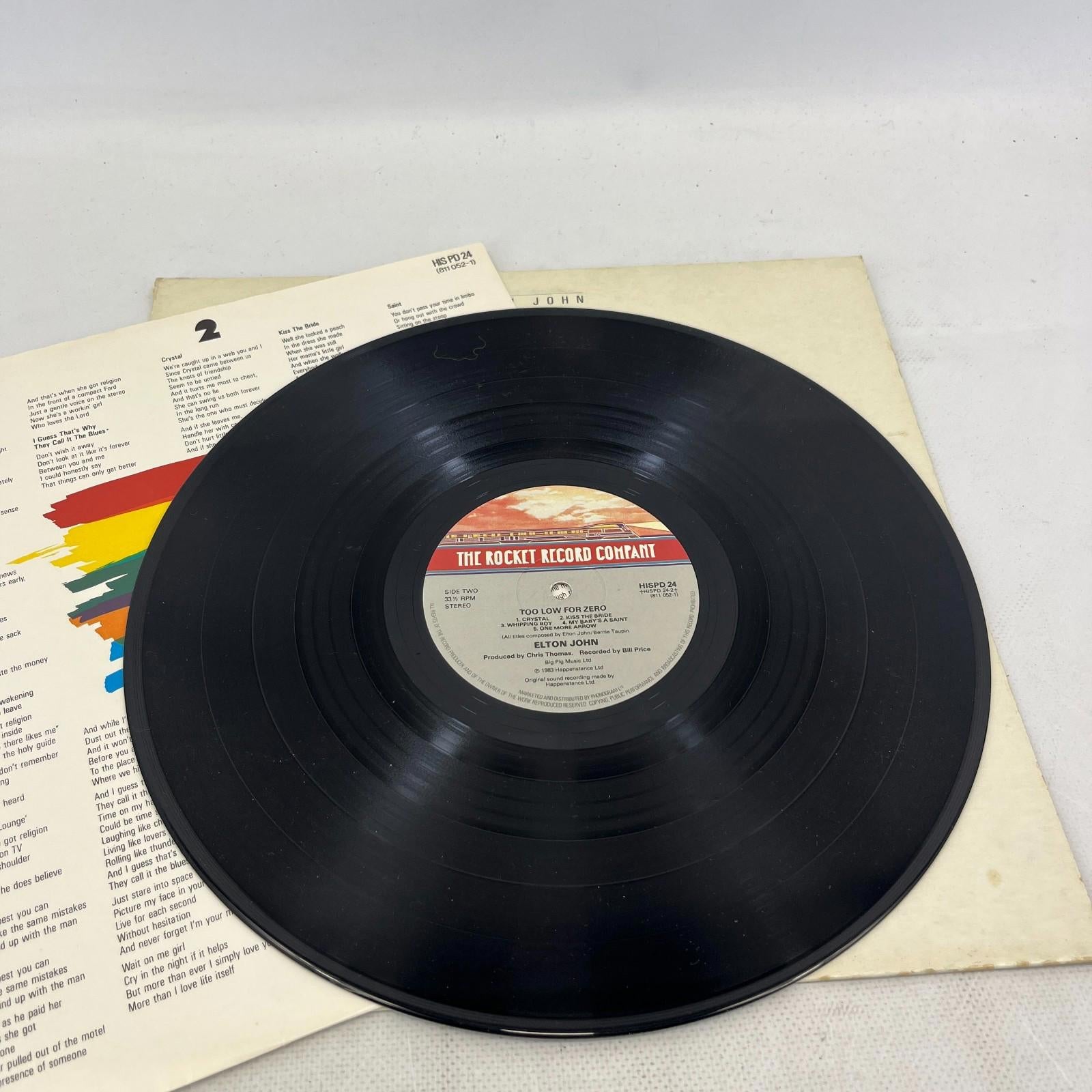 Elton John Too Low For Zero LP 12" Vinyl UK The Rocket Record Company 1983