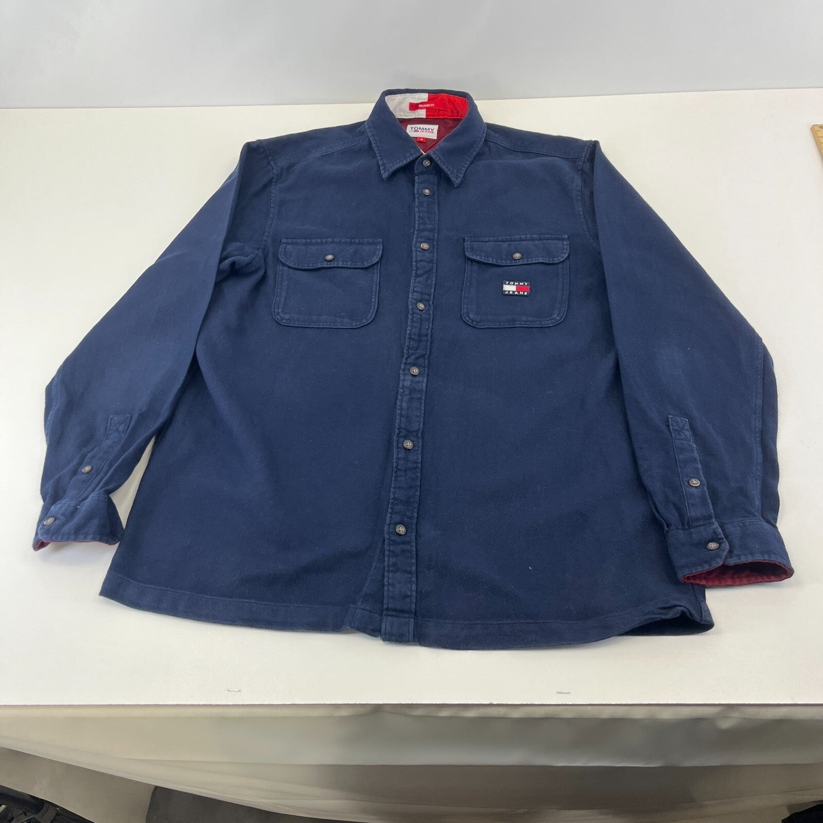 Tommy Hilfiger Jeans Men's Twill Flannel Denim Shirt Navy Blue size M