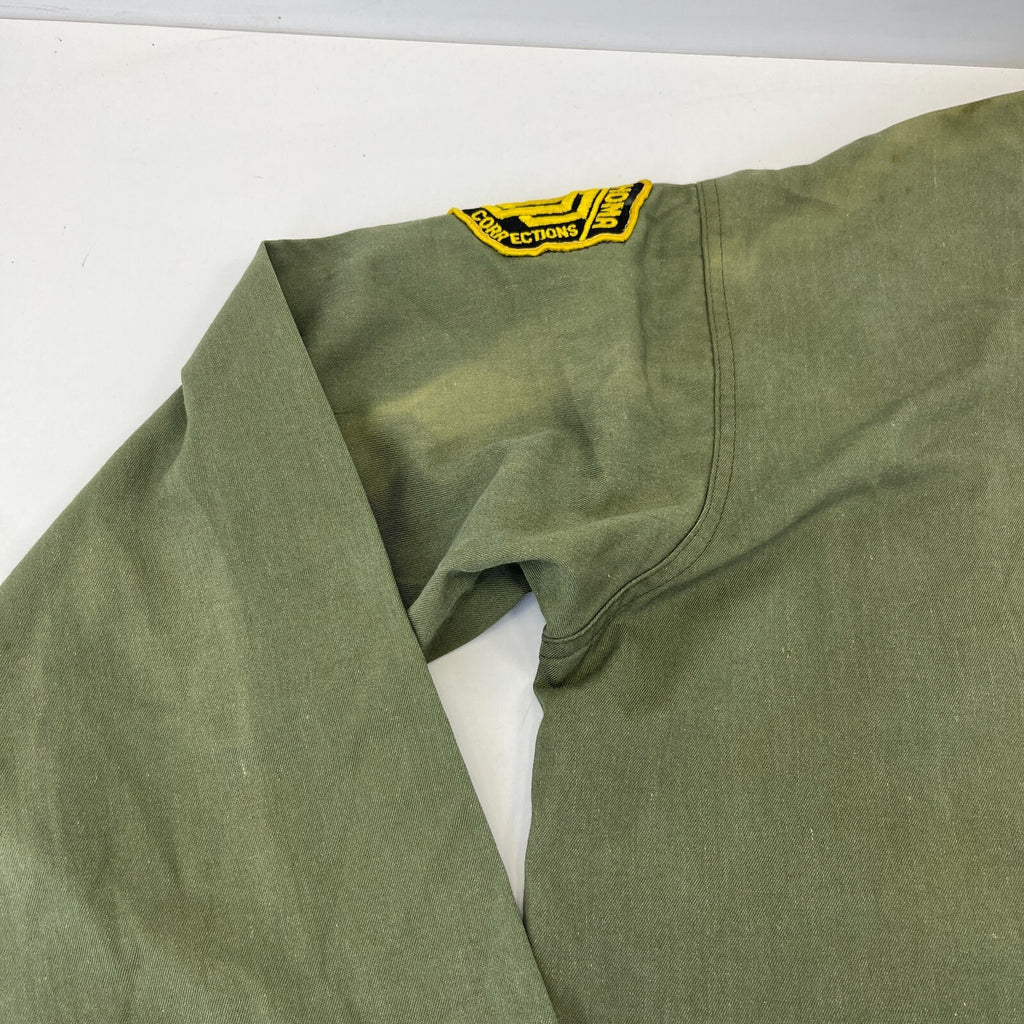 Vintage 60s/70s Oklahoma DOC Shacket Jacket Heavy Shirt XL Khaki Green + Badges