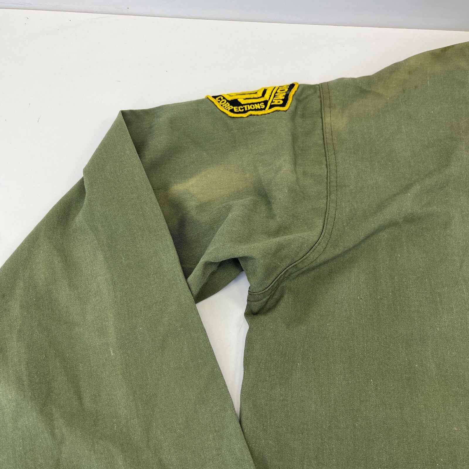 Vintage 60s/70s Oklahoma DOC Shacket Jacket Heavy Shirt XL Khaki Green + Badges