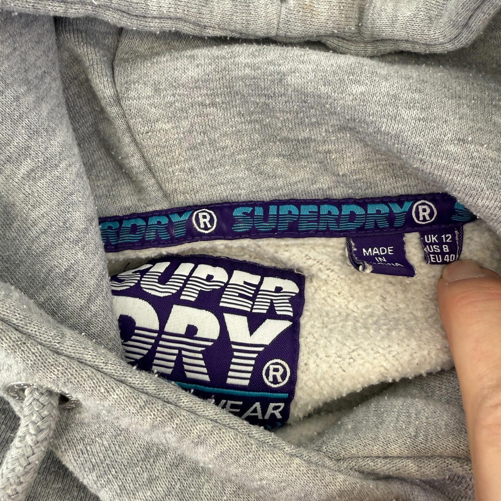 Superdry Limited Women's Sports Hoodie Grey Spell-Out Pullover UK 12 Baggy Fit