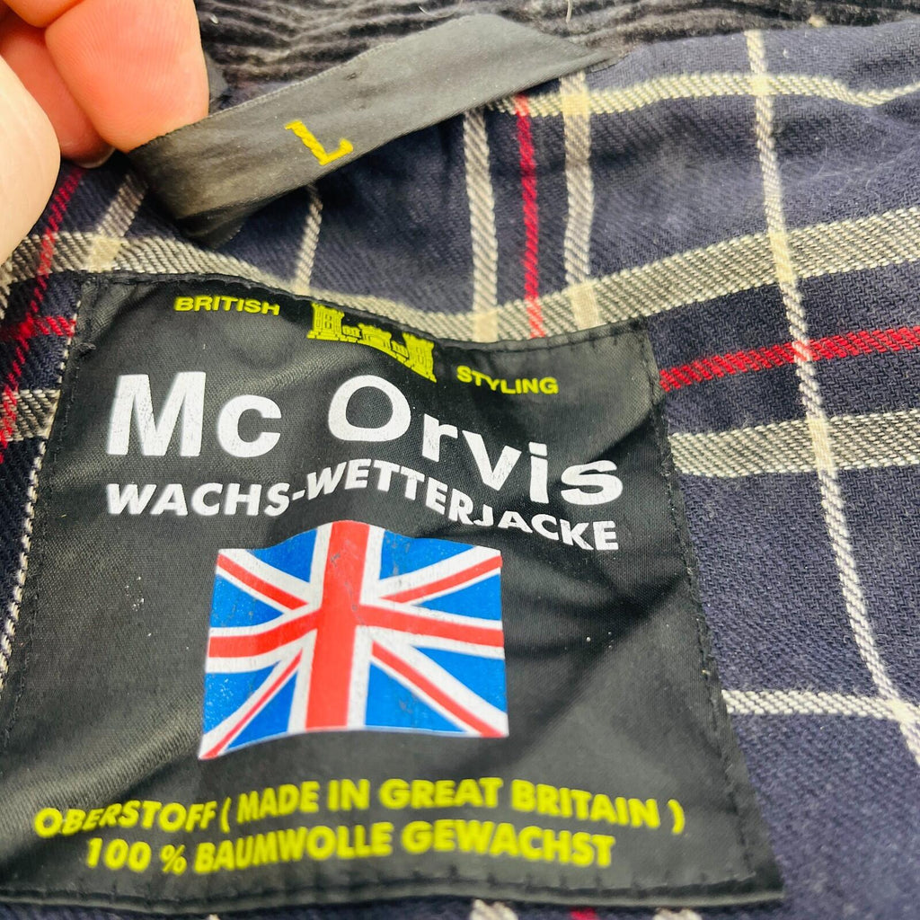 Mc Orvis Wax Jacket Mens size Large Black Waxed Coat Made in the UK