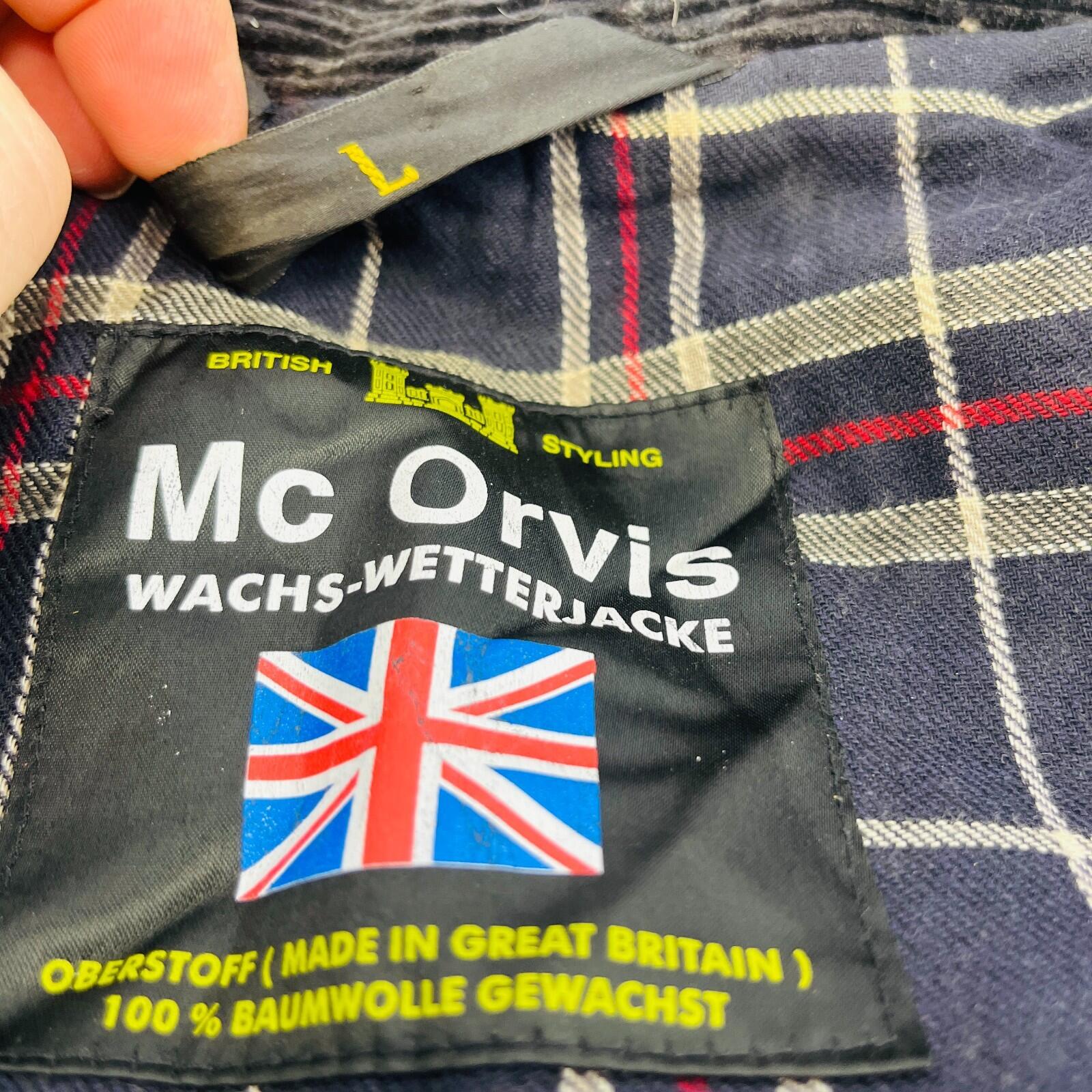 Mc Orvis Wax Jacket Mens size Large Black Waxed Coat Made in the UK