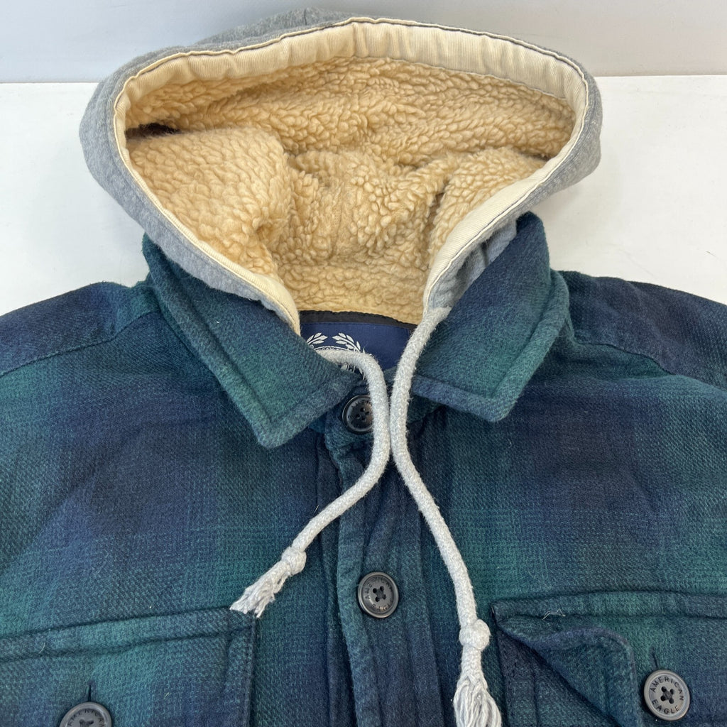 American Eagle Men's Fleece Insulated Hooded Shacket Jacket Lumberjack Shirt M