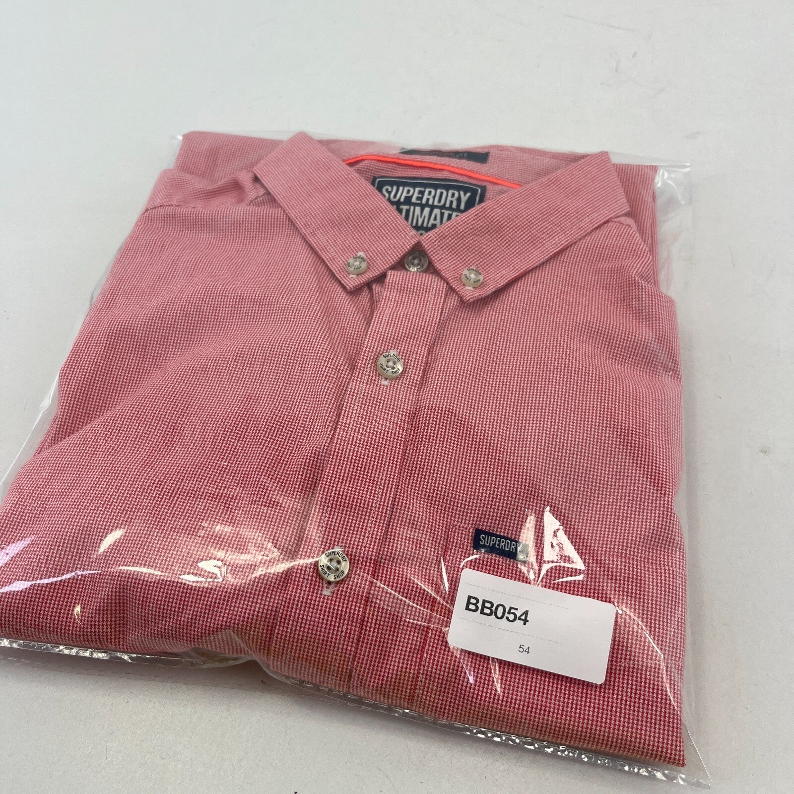 SuperDry Ultimate Oxford Shirt in Red Micro Houndstooth Short Sleeve size Small