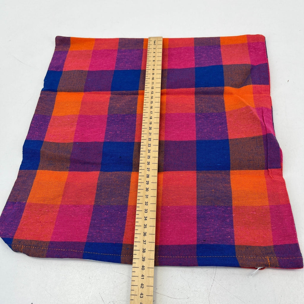 2x RSW 100% Cotton Cushion Pillow Covers Orange/Pink/Purple Check 38cm x 38cm