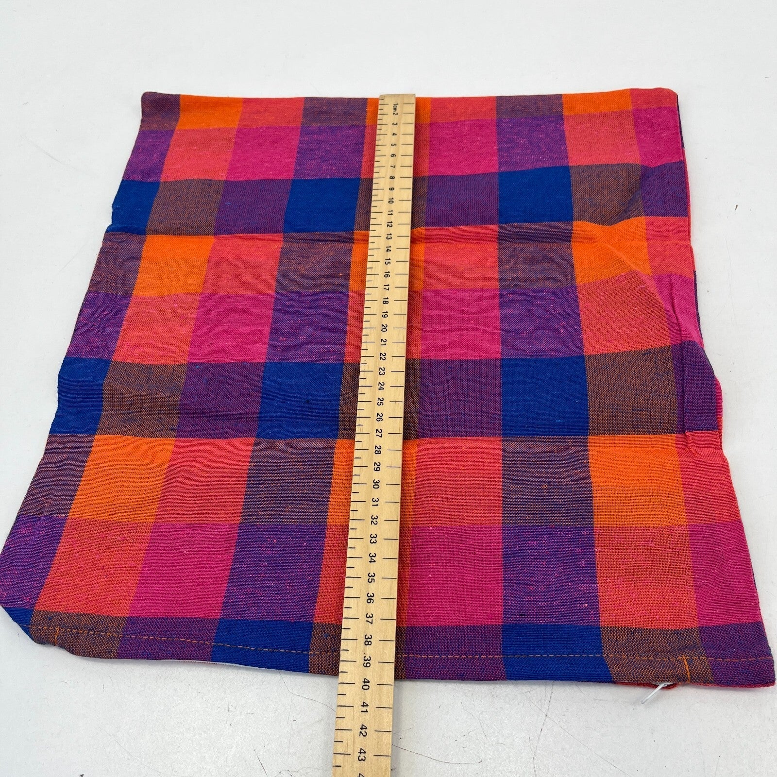 2x RSW 100% Cotton Cushion Pillow Covers Orange/Pink/Purple Check 38cm x 38cm