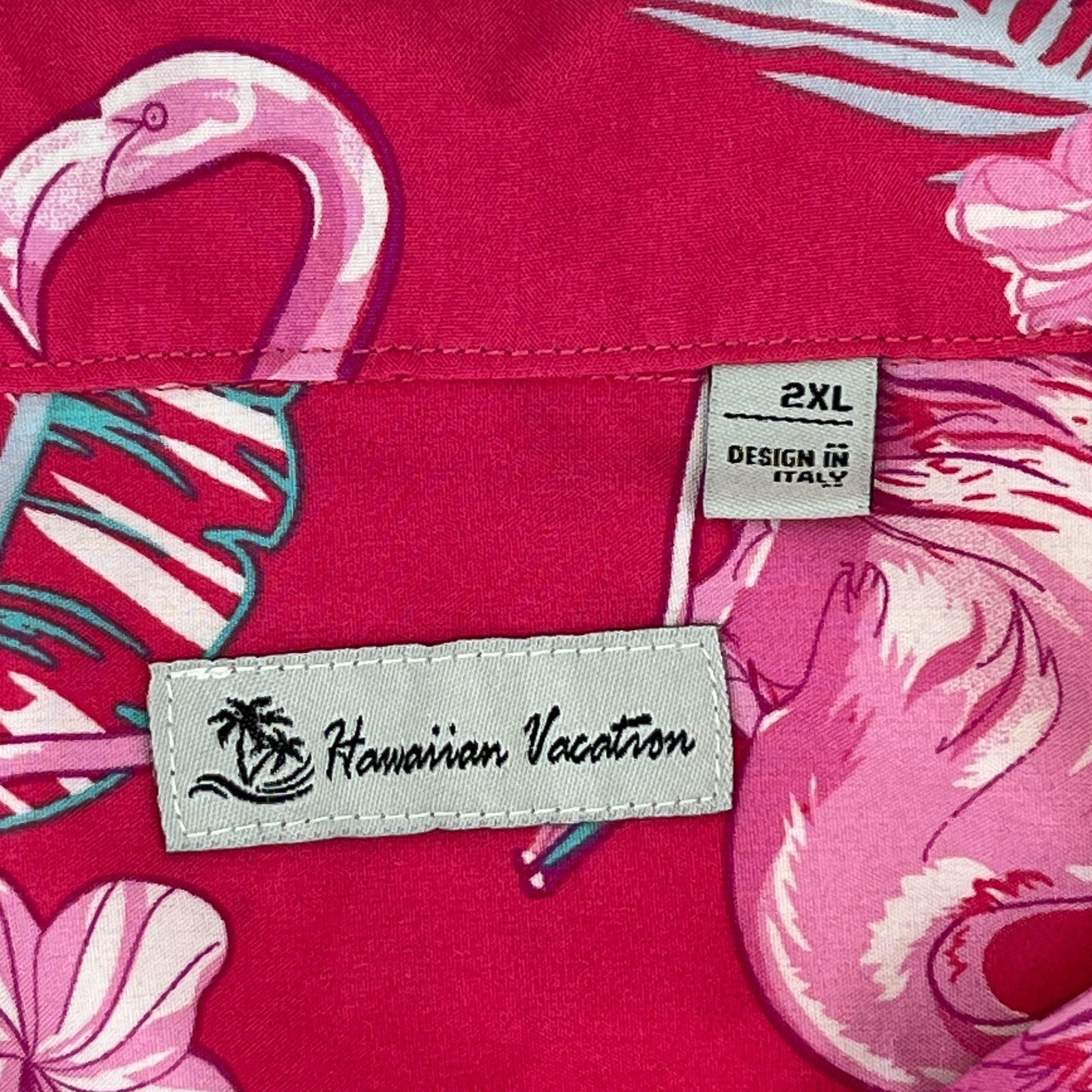 Hawaiian Vacation Mens Pink Flamingo Shirt Design Short Sleeve Holiday size 2XL