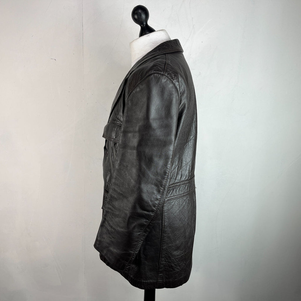 Vintage Made in London Dark Brown Leather Jacket Mid Length Retro size Medium