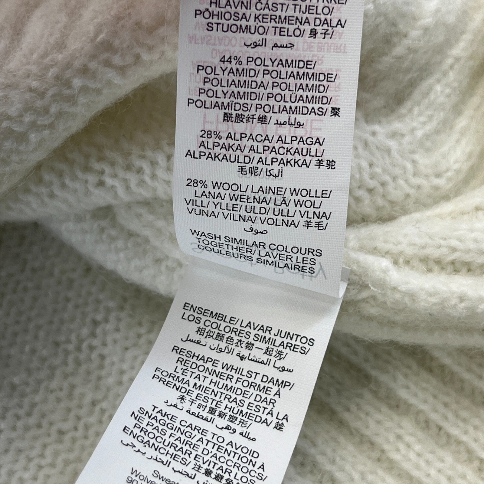 Sweaty Betty Alpine Wool Crew Neck Jumper Sweater in Lily White size S Alpaca