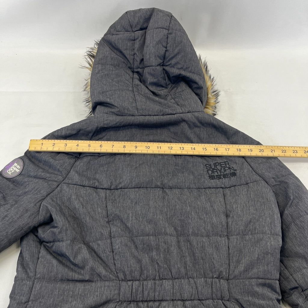 Superdry Mountain Co Mid Faux Fur Puffer - Size XL Grey Hooded  Coat