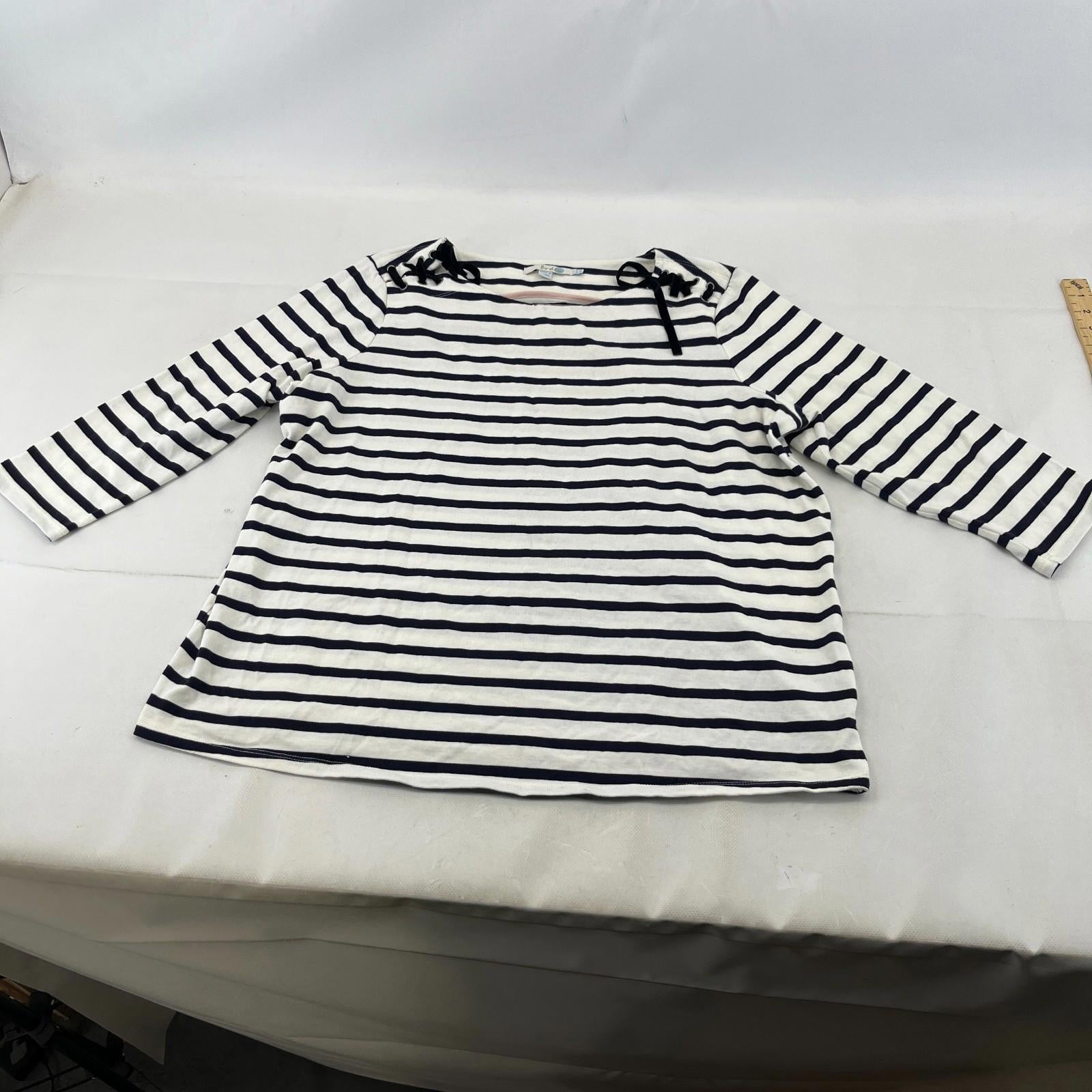 Boden Striped 100% Cotton Top 3/4 Sleeve Navy Blue & White size 18