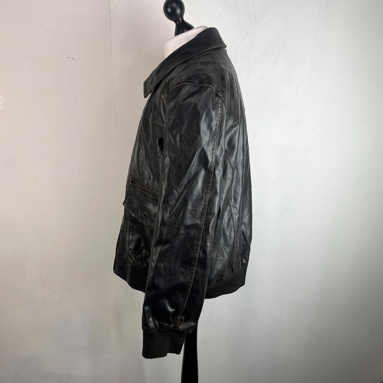Vtg Tommy Hilfiger Brown Distressed Faux Leather Jacket Sherpa Lined Mens 2XL