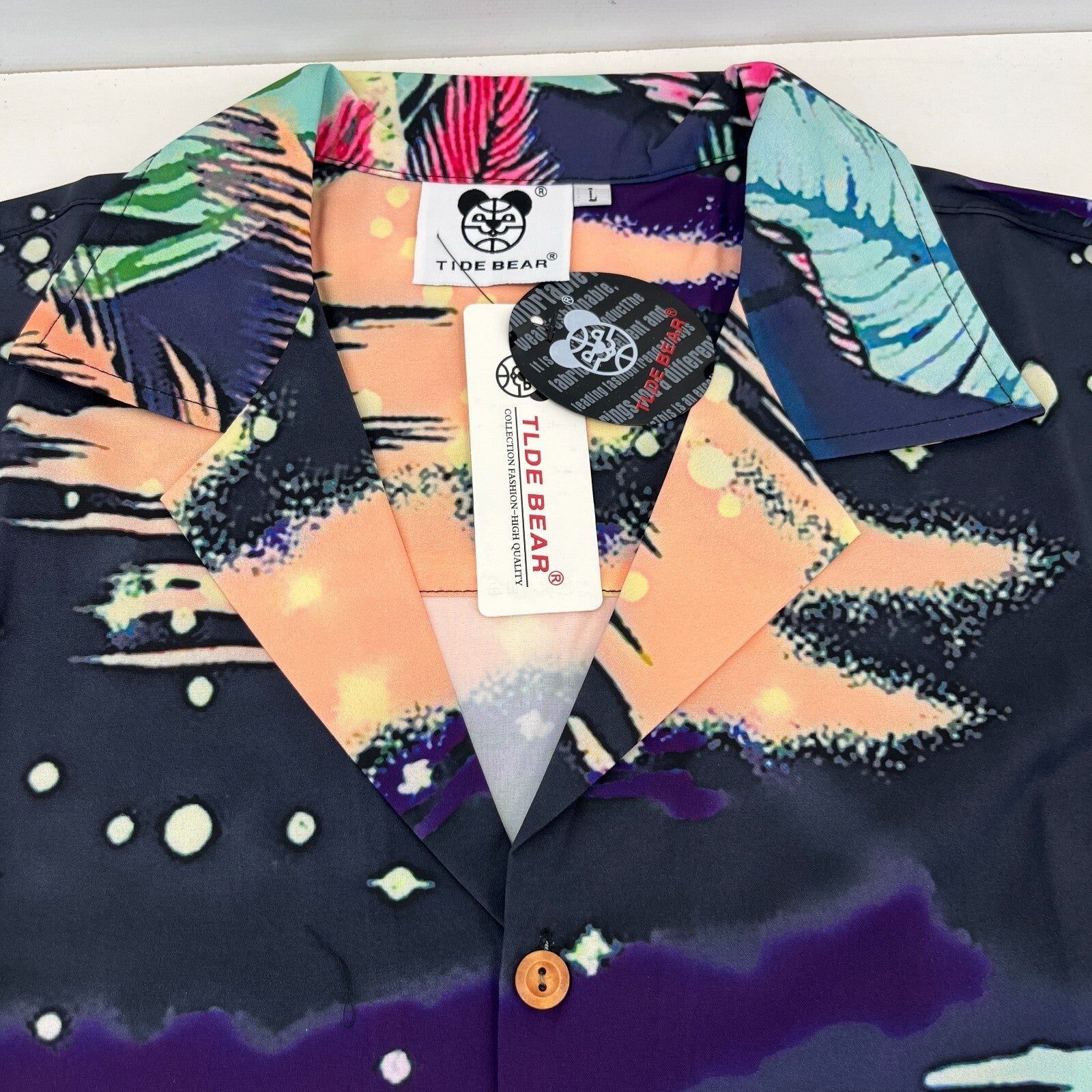 Tide Gloomy Bear AOP Short Sleeve Shirt Beach Palms Print size L - Sh*te Shirt