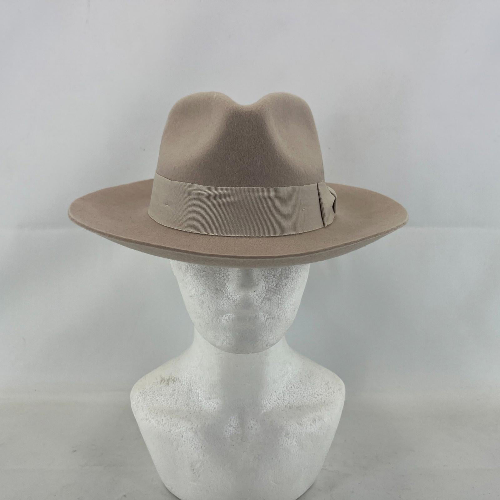 Palms Halt 100% Wool Handmade Textured Fedora Hat in Beige size M 56