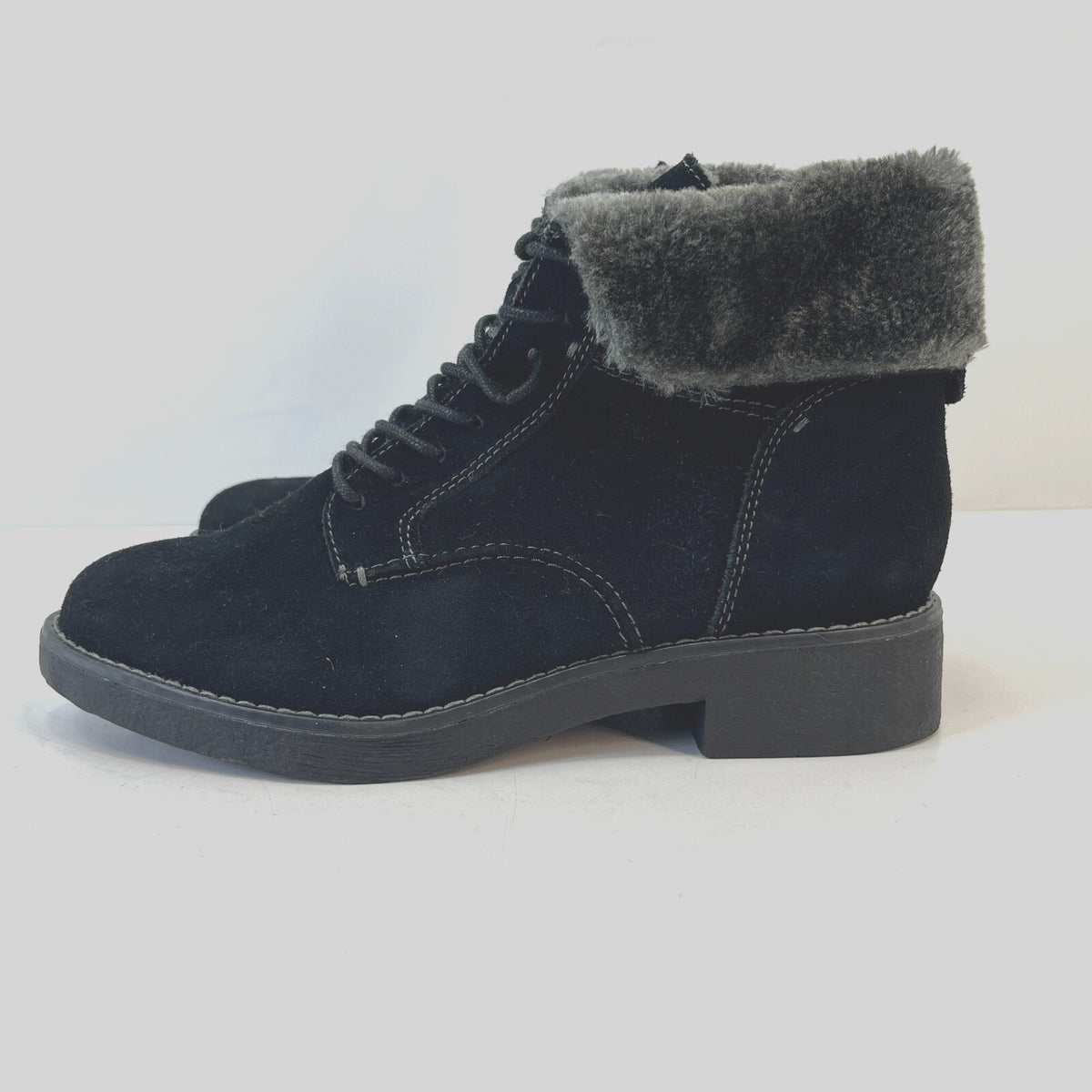 M&S Footglove Wide Fit Suede Leather Ankle Boots w/ Fur Collar UK 5.5 RRP £65.00