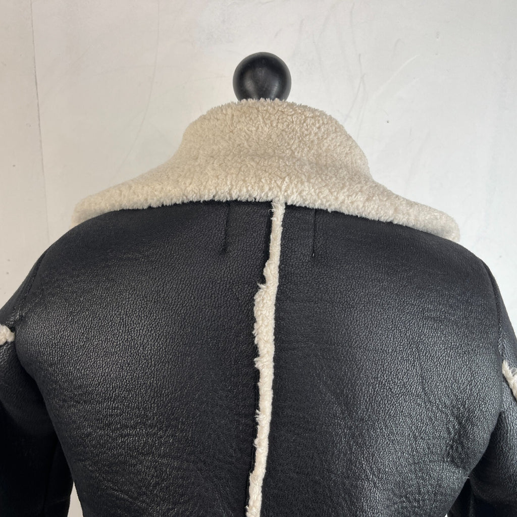Stradivarius Double Faced Black Cropped Leather Look Aviator Jacket size Small