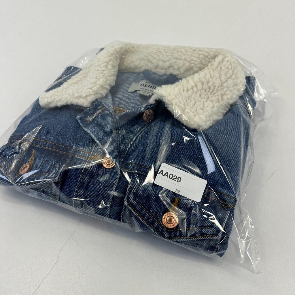 New Look Women's Blue Denim Jacket with Sherpa Collar size M