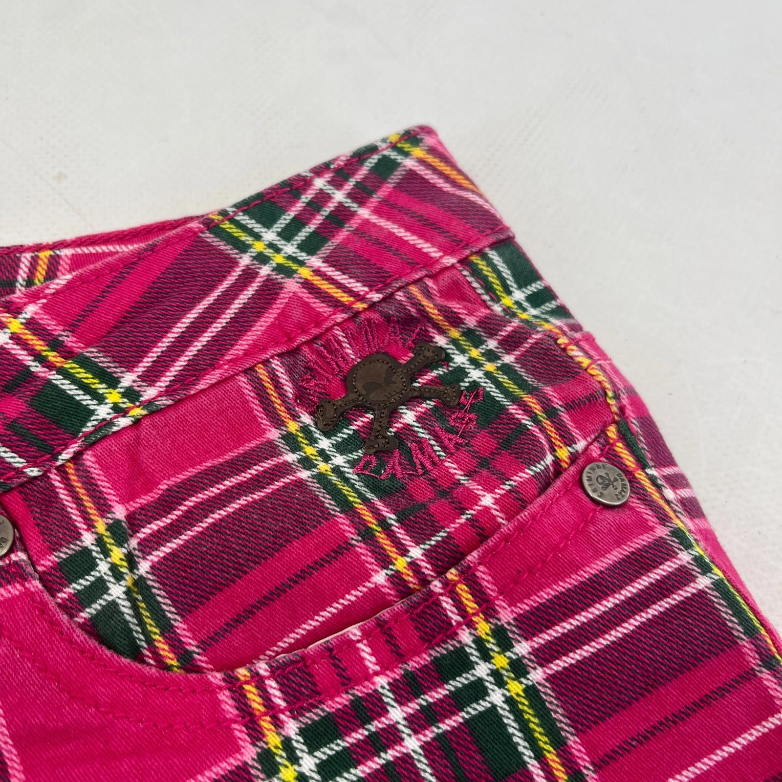 Criminal Damage Women's Pink Tartan Jeans Tapered Stretch Waist 36"