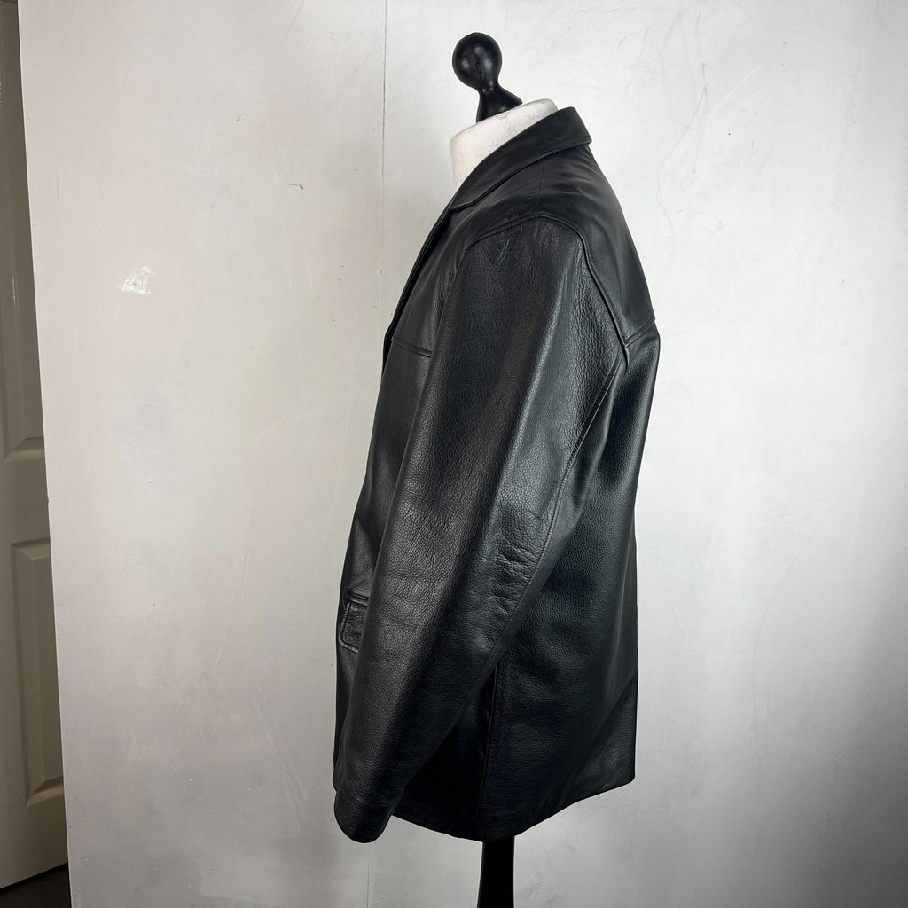 Men's Retro 100% Leather Jacket from George in Black Quilted Lined Coat