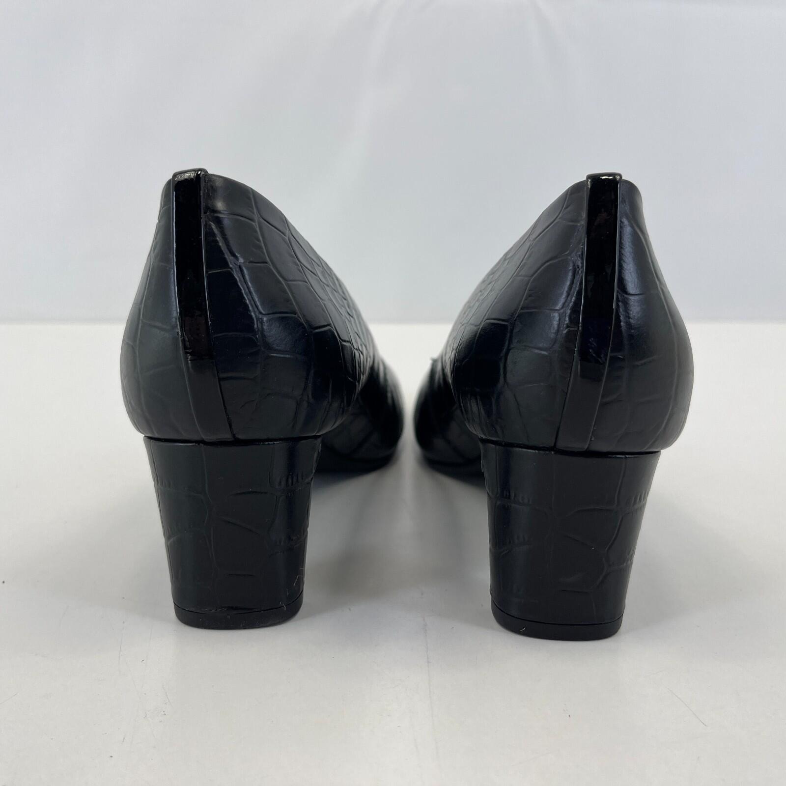 Hobbs Women's Leather Court Shoes UK 4 EU 37 Black Faux Croc Pattern