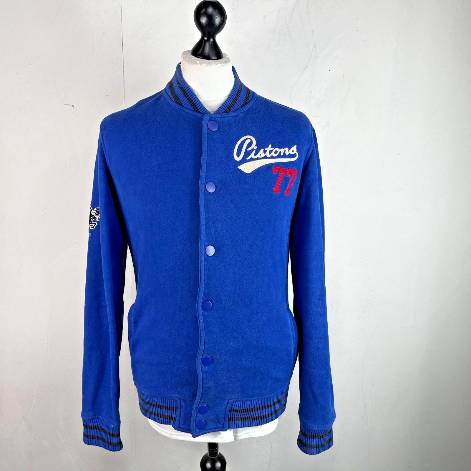 Superdry Pistons 77 Varsity Bomber Jacket in Blue Cotton Blend Coat size M