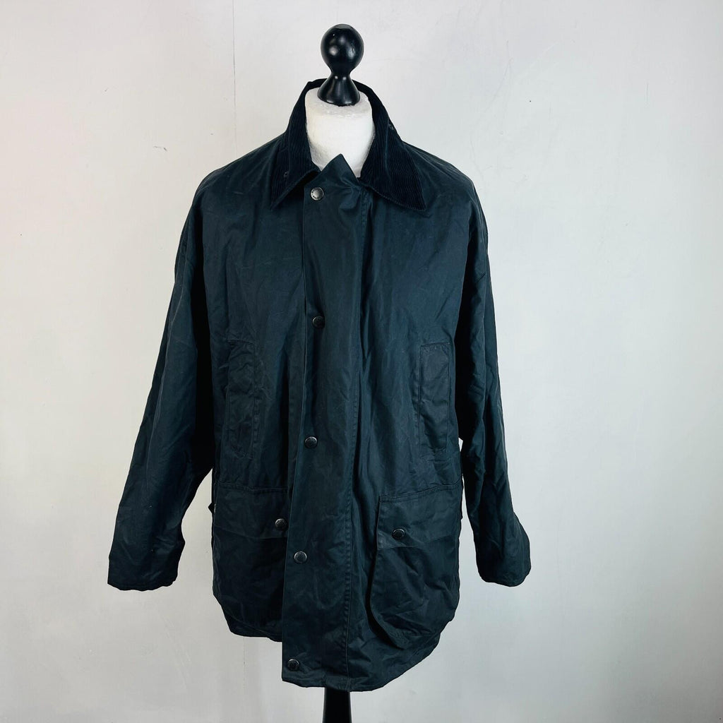 Mc Orvis Wax Jacket Mens size M Black Waxed Hooded Coat Made in the UK