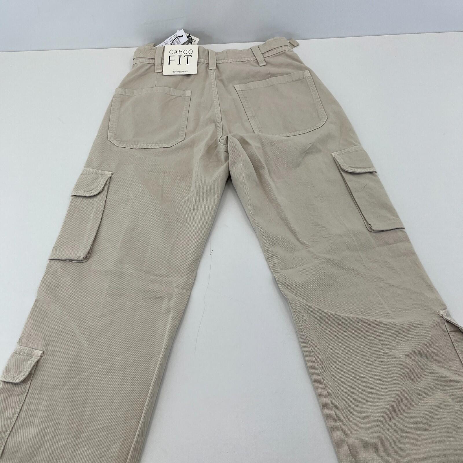 Stradivarius Cargo Chino Trousers in Light Beige UK size 6 Leg 31"