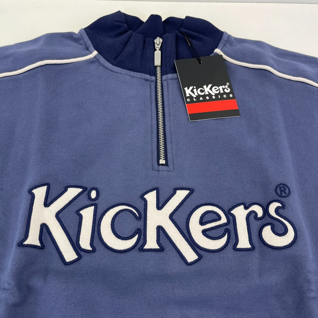 Kickers Big Spellout Blue 1/4 Zip Pullover Sweater Applique Logo size Small