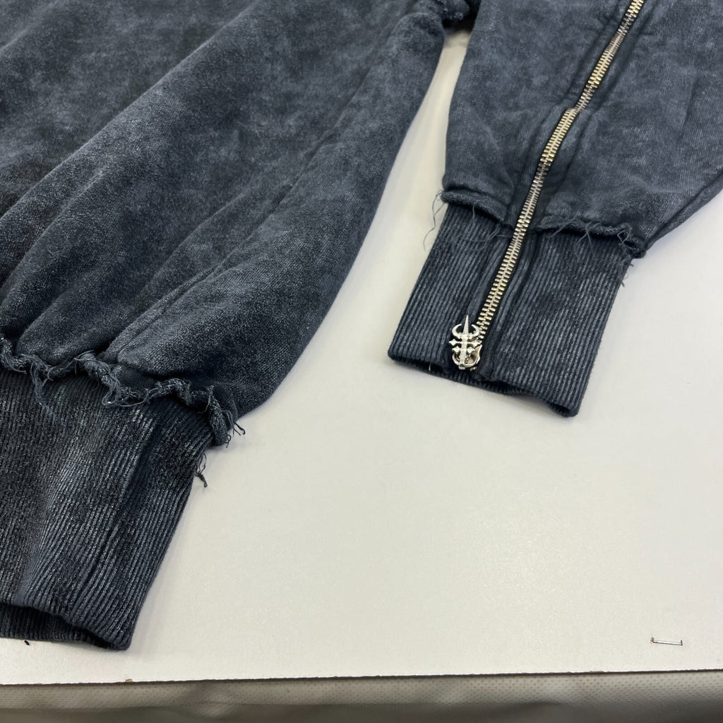 Drop Dead Distressed Look Grey Hoodie Zip Sleeves 100% Cotton Streetwear UK 2XL